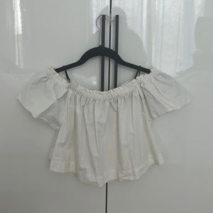 Aritzia Wilfred White Poplin off the shoulder crop top